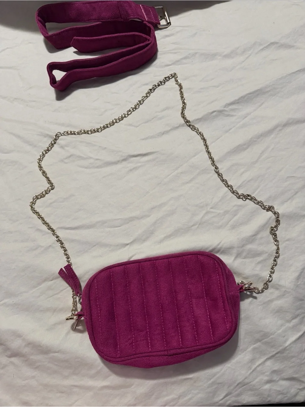Fuchsia Quilted Belt Bag with Detachable belt and Chain